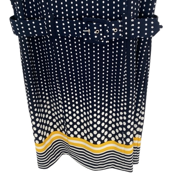 ILE NY Sleeveless Navy Yellow Polkadot Belted Dress - Picture 3 of 8